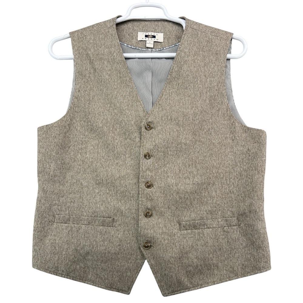 Joseph Abboud Men's Suit Vest Size L Brown Tan 5 Button Dress Waistcoat Formal
